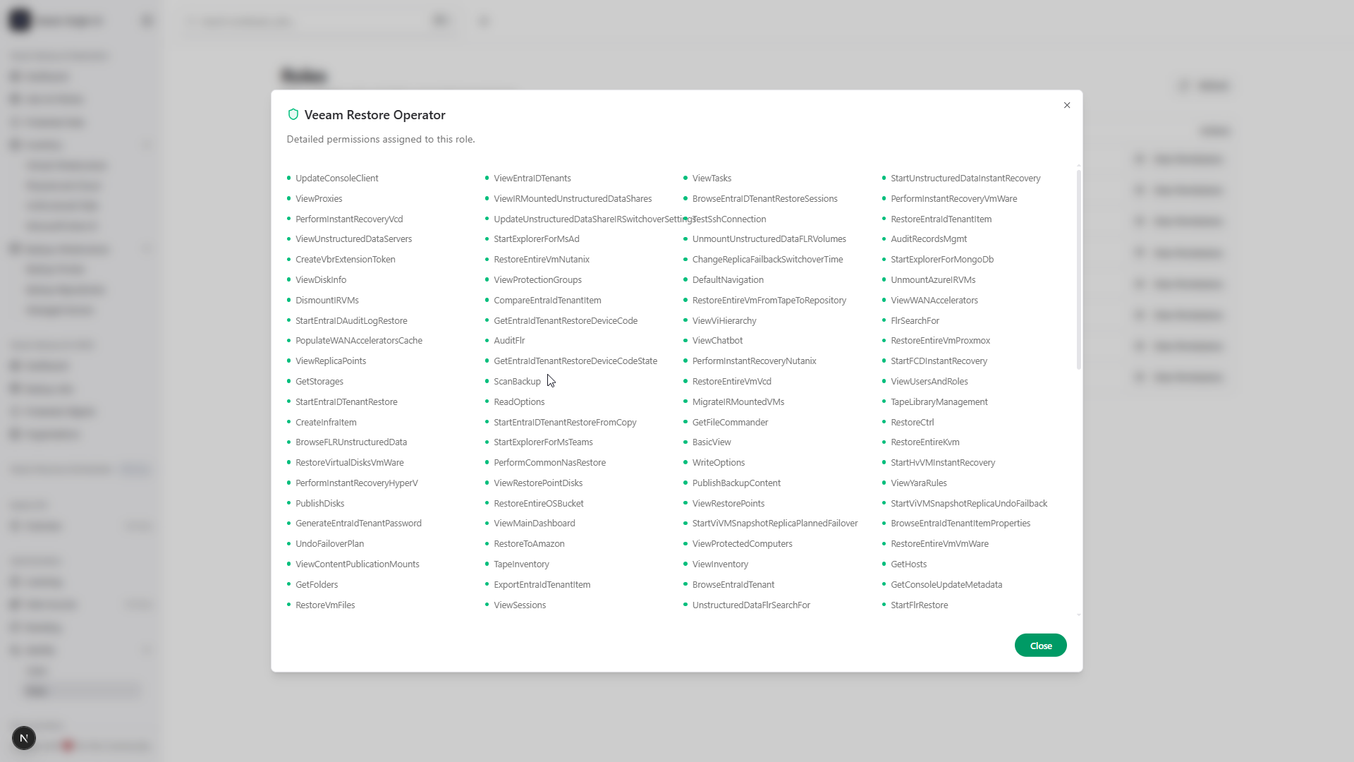 VBR Roles Permissions
